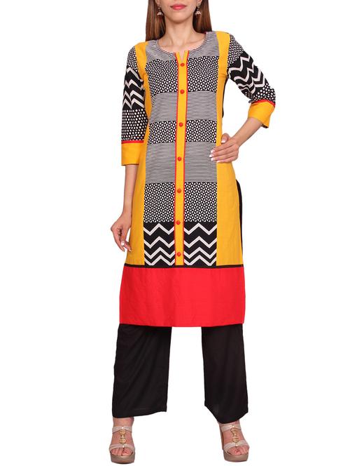 yellow cotton kurta with salwar set - 12350565 - Very Small Image - 1