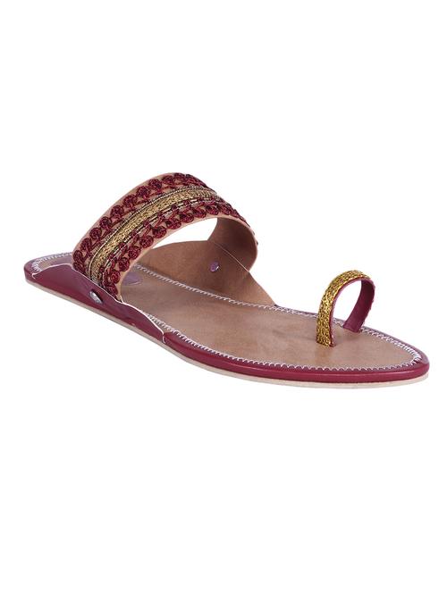 maroon pu one toe kolhapuris - 12353195 - Very Small Image - 1