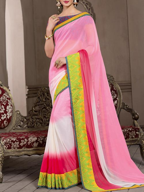 pink georgette embroidered saree - 12353499 - Very Small Image - 1