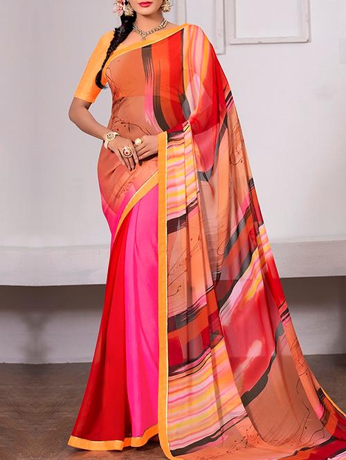 orange georgette saree - 12353502 - Very Small Image - 1