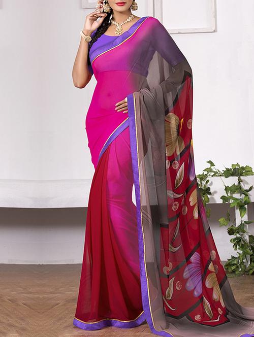 pink georgette saree - 12353505 - Very Small Image - 1
