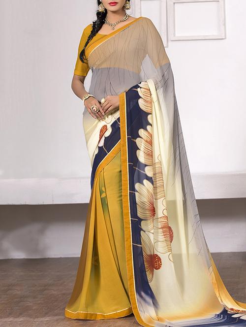 yellow georgette saree - 12353506 - Very Small Image - 1