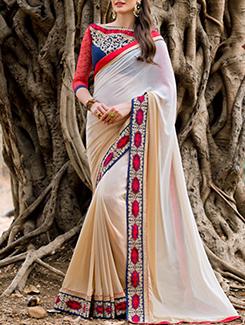 cream georgette embroidered saree - 12353518 - Very Small Image - 1
