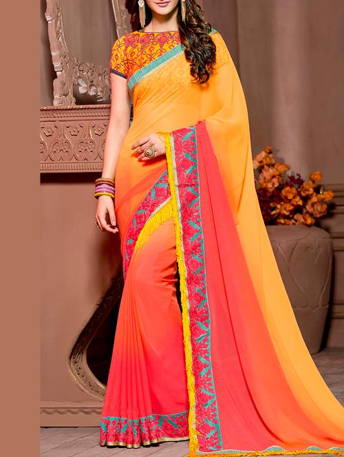 orange georgette embroidered saree - 12353525 - Very Small Image - 1