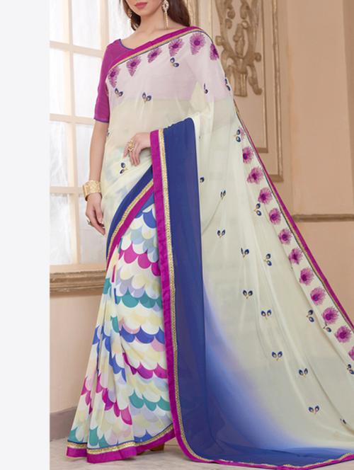 white georgette embroidered saree - 12353539 - Very Small Image - 1