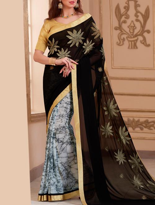 black georgette embroidered saree - 12353543 - Very Small Image - 1
