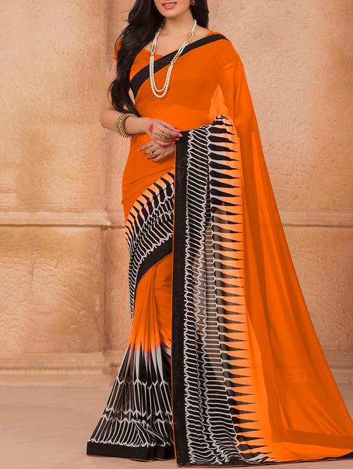 orange georgette saree - 12353544 - Very Small Image - 1