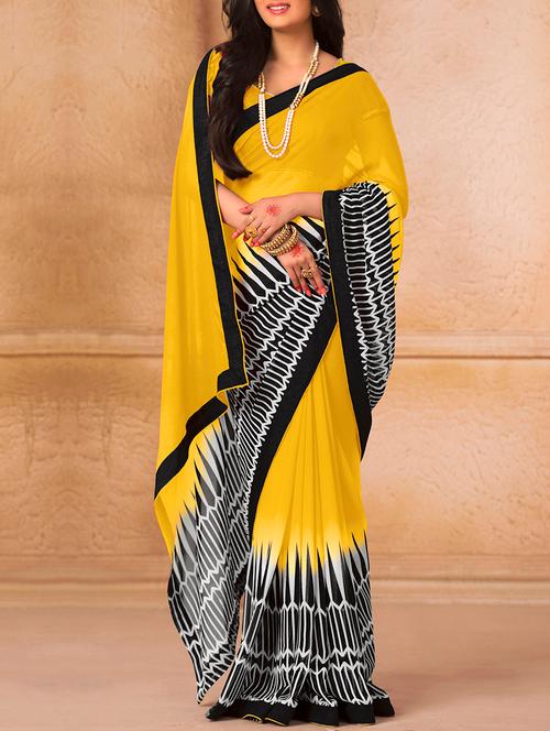 yellow georgette saree - 12353550 - Very Small Image - 1