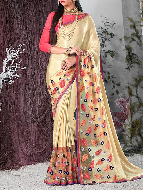 cream chiffon embroidered saree - 12353562 - Very Small Image - 1