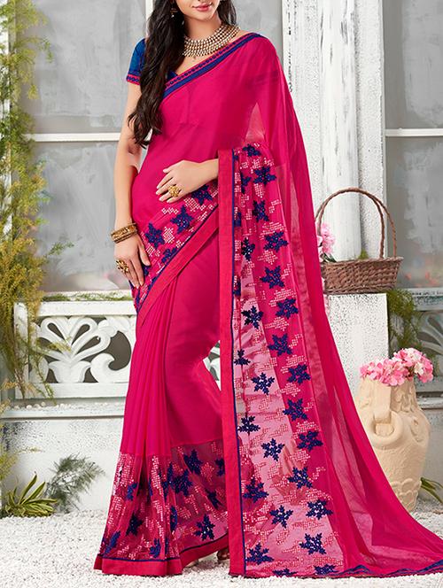 pink chiffon embroidered saree - 12353563 - Very Small Image - 1