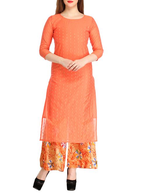 orange silk blend kurta with palazzo - 12355876 - Very Small Image - 1