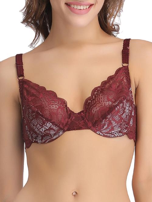 brown lace plunge bra - 12358070 - Very Small Image - 1