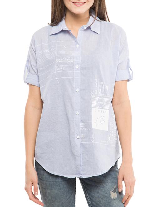light blue printed cotton shirt - 12360344 - Very Small Image - 1