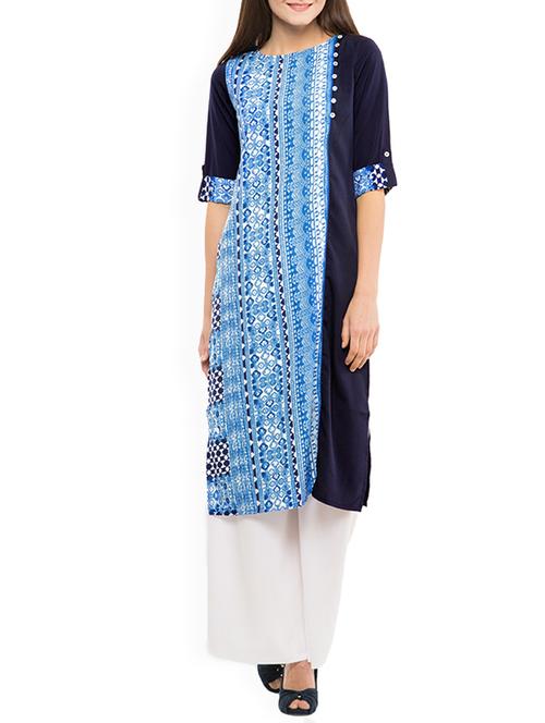 printed straight kurta - 12360478 - Very Small Image - 1