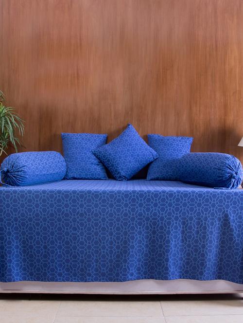 house this jharokha-jaali 100% cotton 1 bedcover & 2 bolster covers & 3 cushion covers - blue - 12364558 - Very Small Image - 1