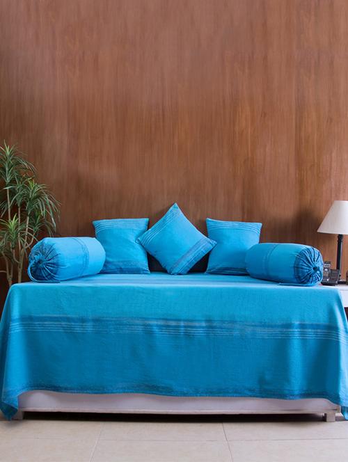 house this scream-brush strokes 100% cotton 1 bedcover & 2 bolster covers & 3 cushion covers - blue - 12364559 - Very Small Image - 1