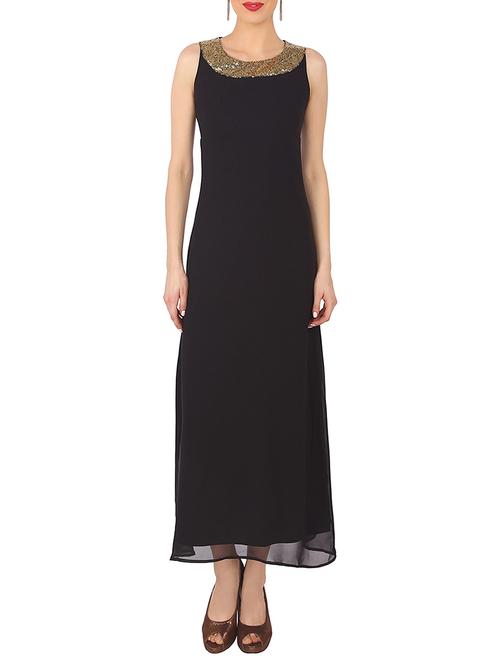 black georgette embellished maxi dress - 12365509 - Very Small Image - 1