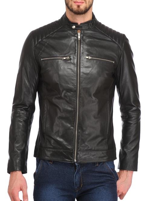 black leather casual jacket - 12366004 - Very Small Image - 1