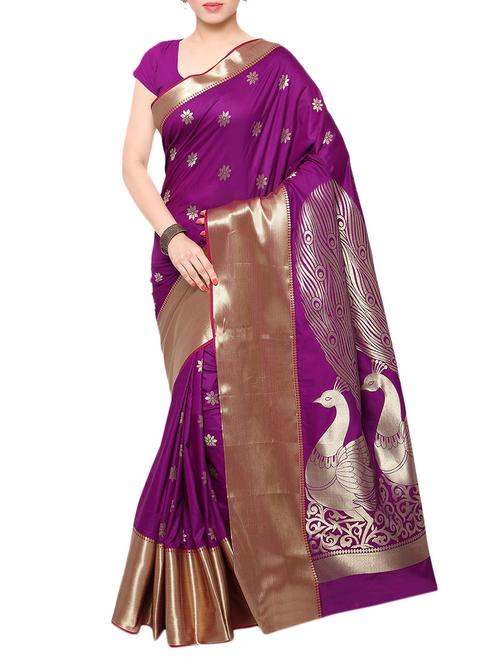purple art silk paithani saree with blouse - 12370027 - Very Small Image - 1