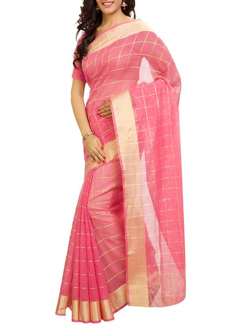 pink kota doria silk saree with blouse - 12370810 - Very Small Image - 1
