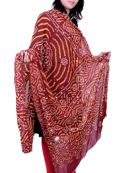 red cotton bandhani dupatta - 12374248 - Very Small Image - 1