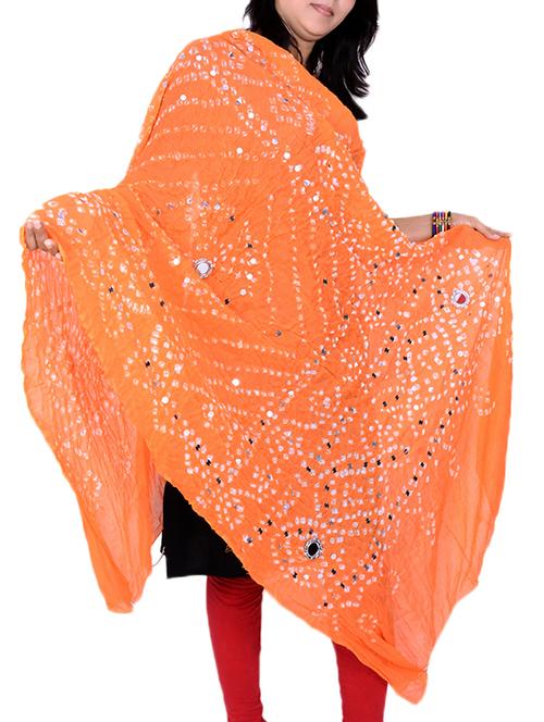 orange cotton bandhani dupatta - 12374250 - Very Small Image - 1