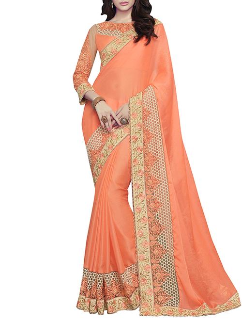 embroidered bordered saree with blouse - 12374513 - Very Small Image - 1