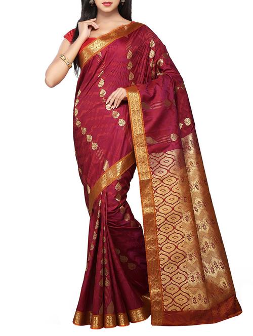 red kanjivaram art silk saree with blouse - 12374756 - Very Small Image - 1