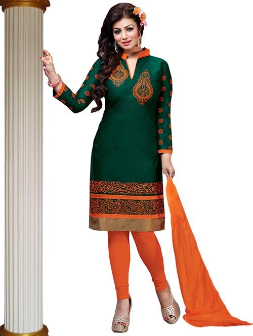 green cotton semi-stitched suit - 12374923 - Very Small Image - 1