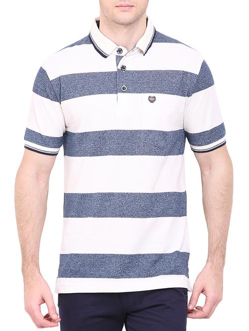 white and dark blue striped cotton t-shirt - 12375172 - Very Small Image - 1