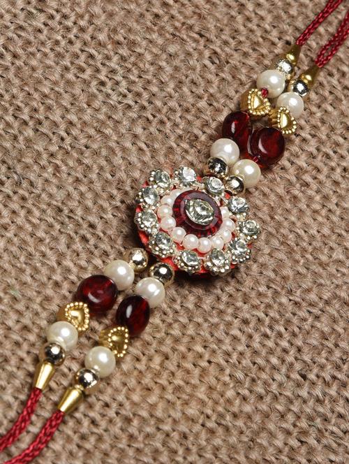 red embellished thread rakhi - 1237698 - Very Small Image - 1