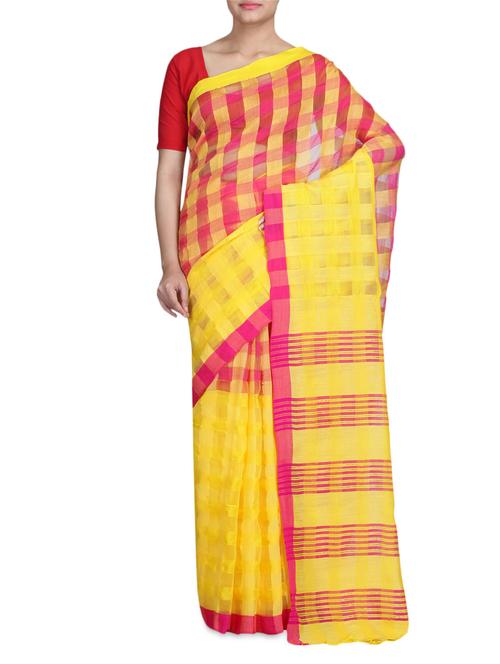 ari work checks yellow and red saree - 1237744 - Very Small Image - 1
