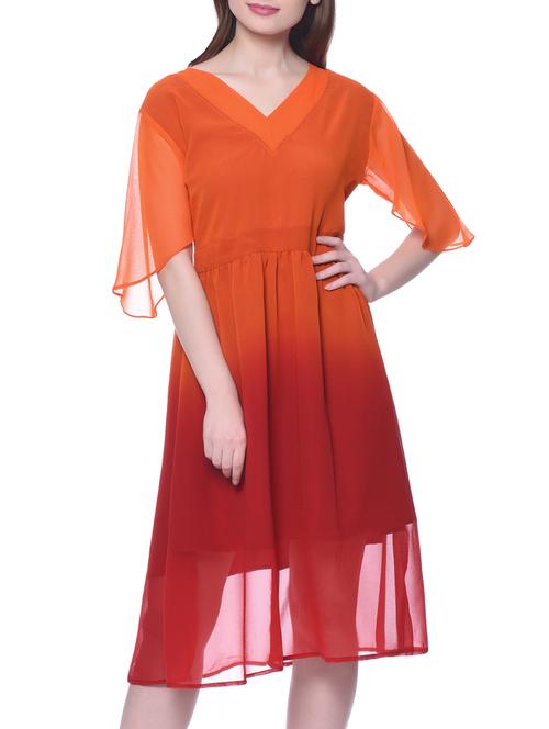 orange and maroon georgette shift dress - 12379783 - Very Small Image - 1