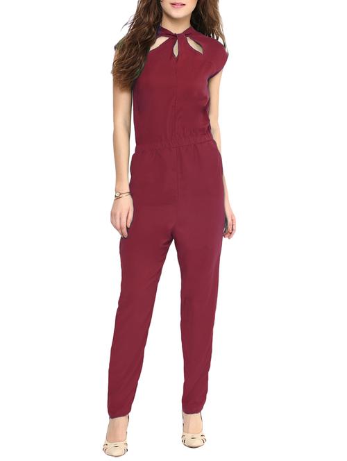 red crepe full leg jumpsuit - 12379791 - Very Small Image - 1