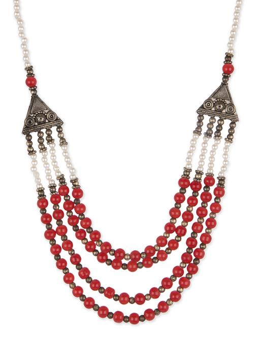 Red beads embellished layered long necklace - 12380152 - Very Small Image - 1