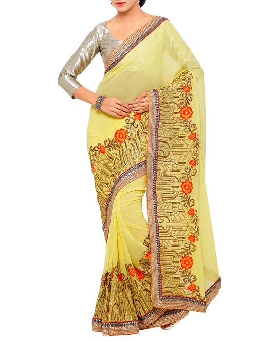 yellow georgette saree - 12382375 - Very Small Image - 1