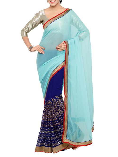 blue georgette half and half saree - 12382376 - Very Small Image - 1