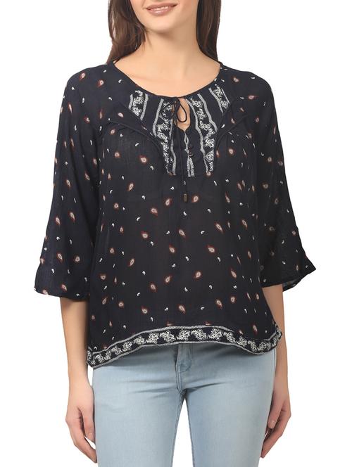 navy blue printed viscose top - 12382483 - Very Small Image - 1