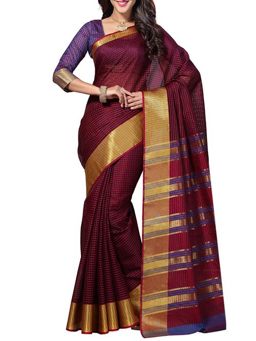 maroon art silk saree with blouse - 12383560 - Very Small Image - 1