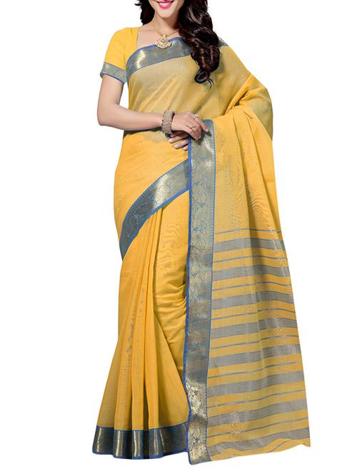 yellow cotton blend saree with blouse - 12383572 - Very Small Image - 1