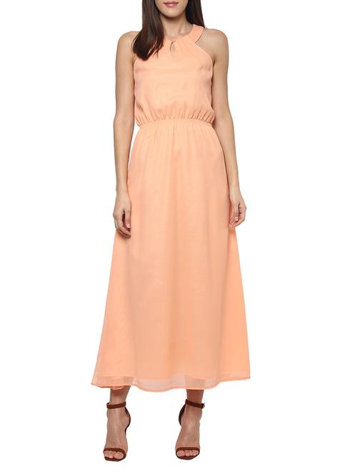 solid peach georgette maxi dress - 12392069 - Very Small Image - 1