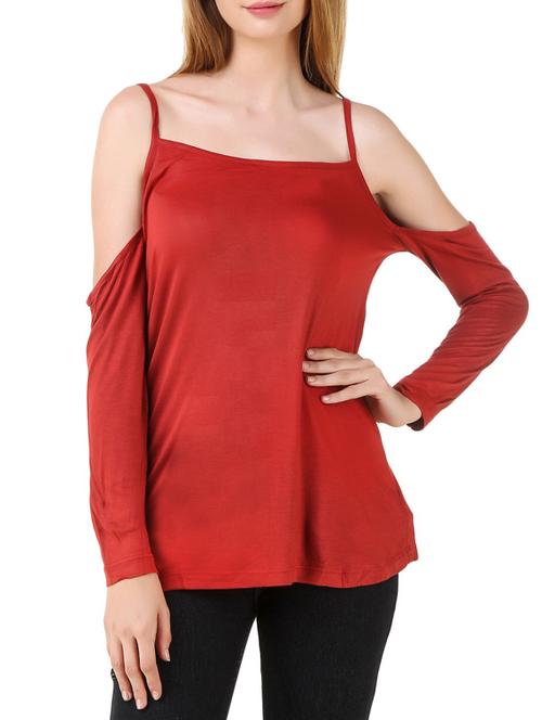 red viscose cold shoulder top - 12394244 - Very Small Image - 1