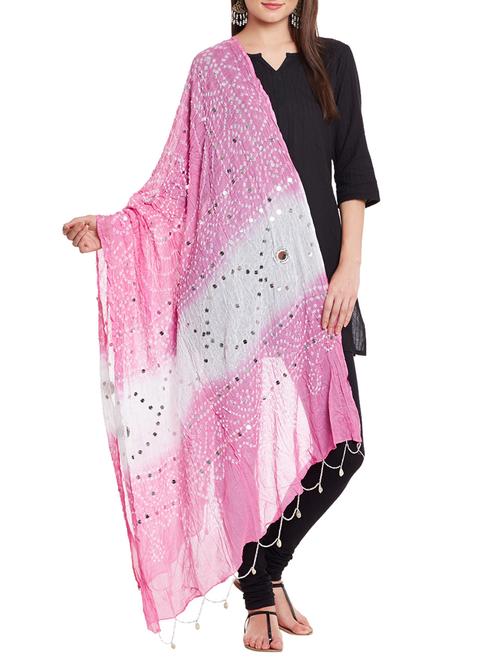 pink cotton bandhani dupatta - 12394689 - Very Small Image - 1