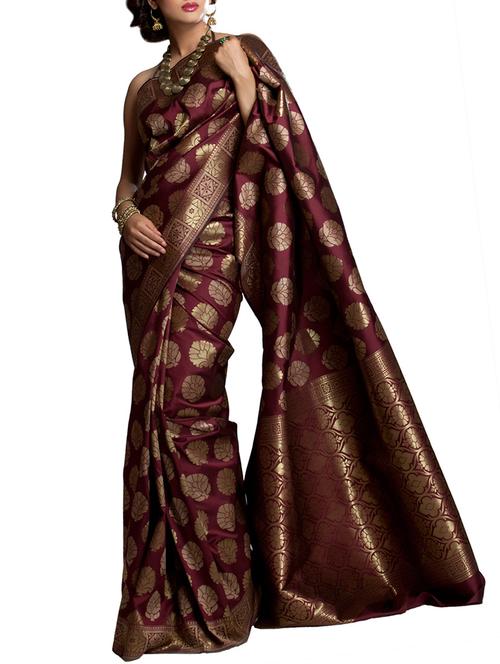 maroon banarasi art silk saree with blouse - 12395999 - Very Small Image - 1