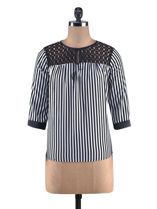 black printed poly crepe laced top - 1239696 - Very Small Image - 1