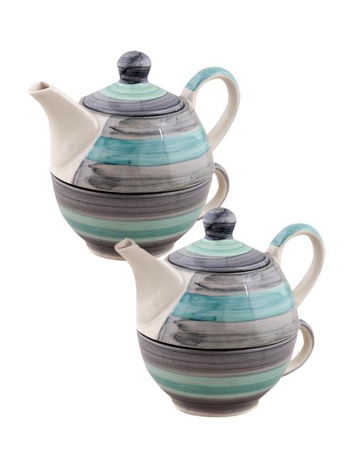 vareesha twirling green hand crafted by rural artisans ceramic cup with kettle set of 2 - 12399431 - Very Small Image - 1