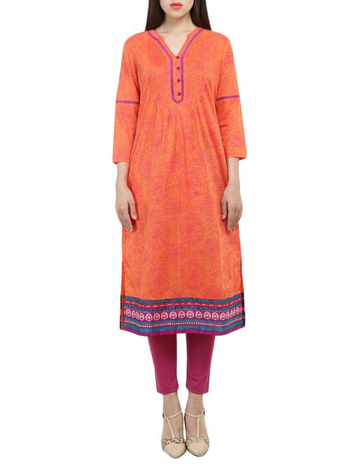 orange cotton straight kurta - 12399641 - Very Small Image - 1