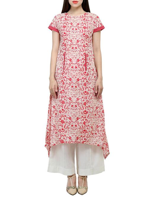 off white cotton high-low kurta - 12399642 - Very Small Image - 1