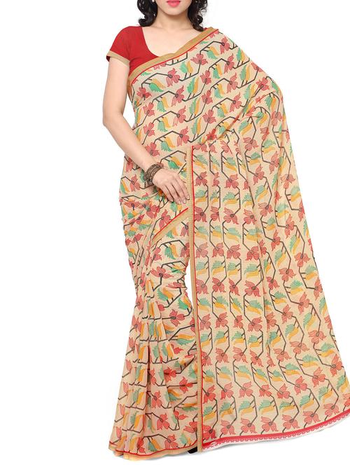 cream georgette saree with blouse - 12403762 - Very Small Image - 1