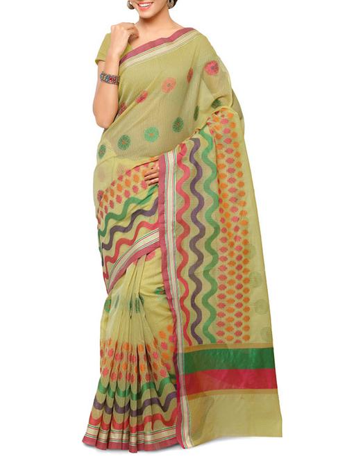 green banarasi cotton saree with blouse - 12404576 - Very Small Image - 1